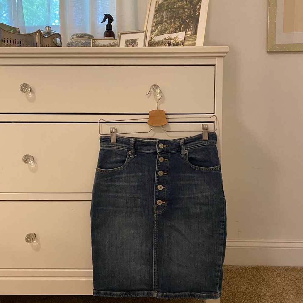 Denim Button-Front Skirt